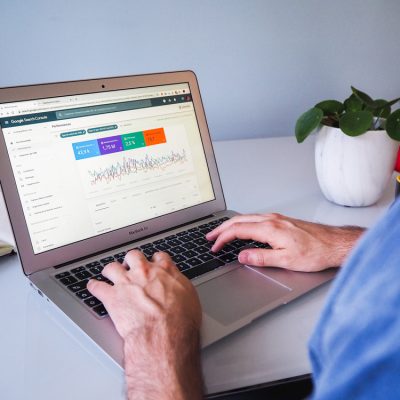 Man using google search console on his laptop